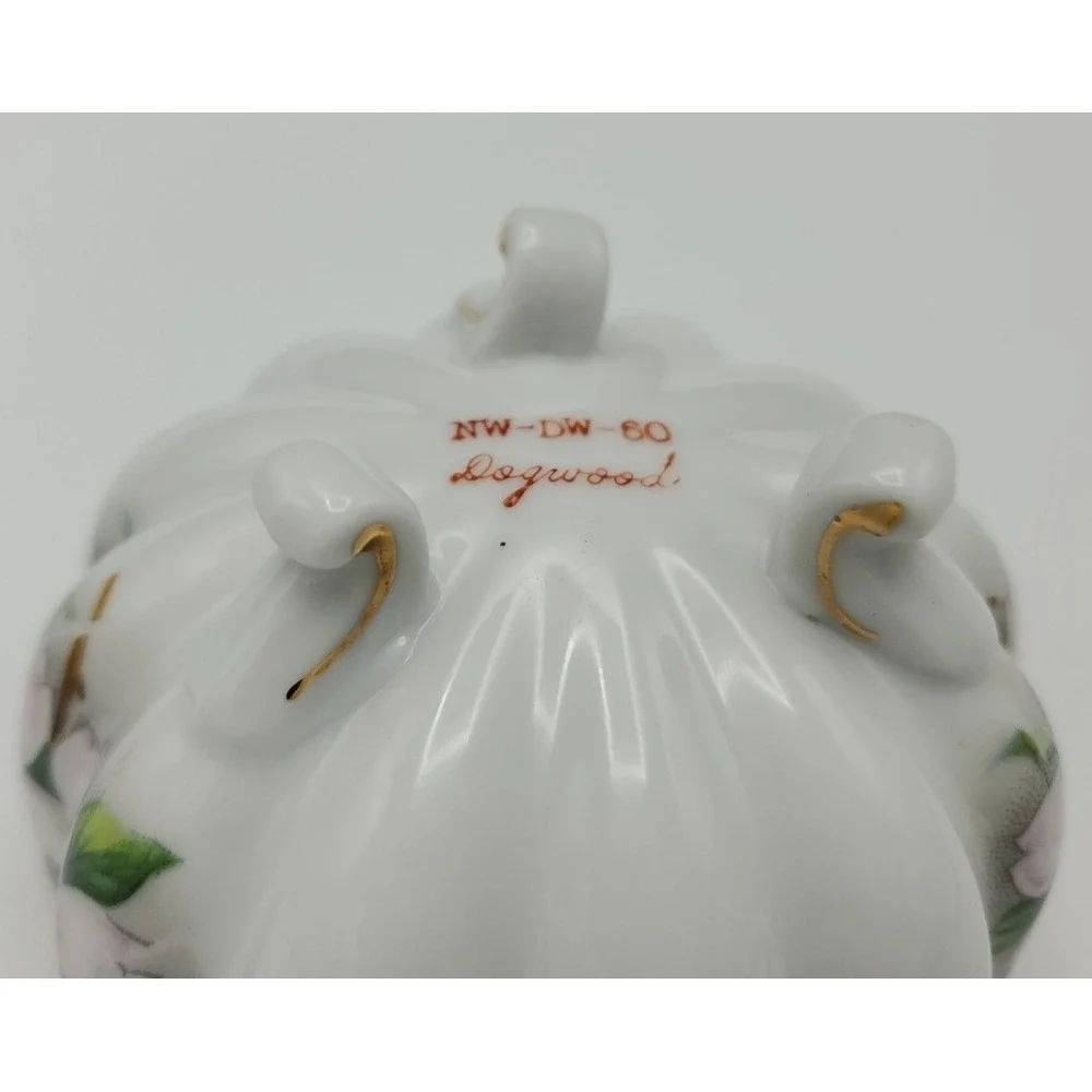 Vtg Dogwood Footed Guilded Serving‎ Mayonnaise Sugar Bowl Lid Spoon NW-DW-60